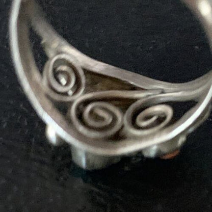 Navajo Blue Kingman Turquoise Coral Ring | Authentic Native American Sterling Silver | Multi-Stone | Sz 6.5 | 13575