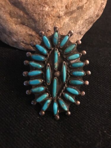 Zuni Kingman Turquoise Cluster Ring | Authentic Native American Sterling Silver | Multi-Stone | Sz 6.75 | Signed | 3511