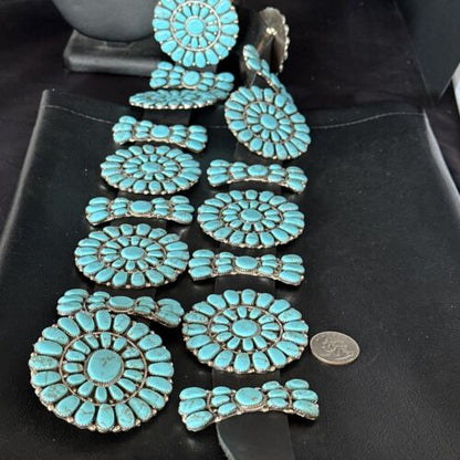 Navajo Blue Turquoise Concho Belt | Sterling Silver | Authentic Native American Handmade | 14539