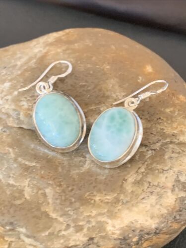 Navajo Blue Larimar Dangle Earrings | Sterling Silver Beads | Authentic Native American Handmade | 1613
