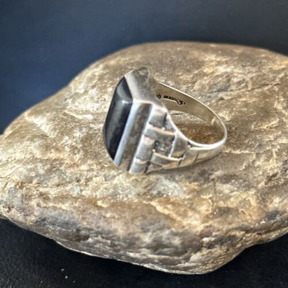 Native American Navajo Handmade Sterling Silver Black Onyx Ring | Sz 10 | 14443 - Masha USA