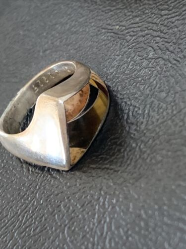 Navajo Black Onyx Coffee Tigers Eye Inlay Ring | Sterling Silver | Sz 6 | Authentic Native American Handmade | 10795