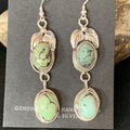 Navajo Green Spiderweb Turquoise Dangle Earrings | Sterling Silver | Authentic Native American Handmade | 13554