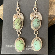 Navajo Green Spiderweb Turquoise Dangle Earrings | Sterling Silver | Authentic Native American Handmade | 13554