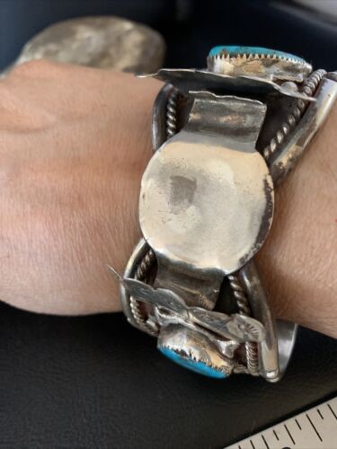 Navajo Men's Watch Cuff Bracelet | Sterling Silver & Blue Kingman Turquoise | Authentic Native American Jewelry | 1635
