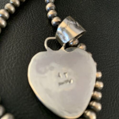 Navajo Orange Heart Spiny Oyster Pendant | Sterling Silver Necklace | Authentic Native American Handmade | 13948 - Masha USA