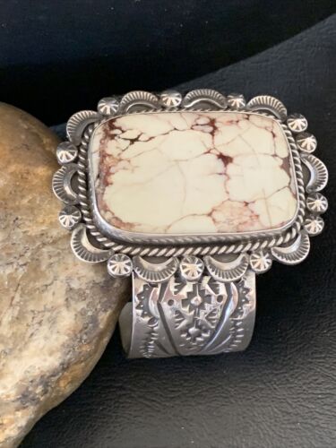 Navajo Wild Horse Turquoise Cuff Bracelet | Sterling Silver | Authentic Native American Handmade | 1418