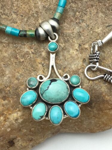 Navajo Turquoise Cluster Pendant Necklace | Sterling Silver | 20" | Authentic Native American Handmade | 4079