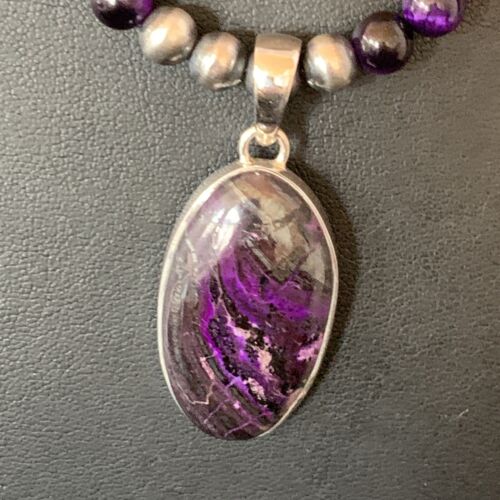 Navajo Pearls Purple Sugilite Onyx Necklace Pendant | Sterling Silver | Authentic Native American Handmade | 13392