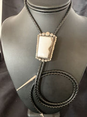 Men's Bolo Tie | White Buffalo Turquoise | Sterling Silver | Navajo | Authentic Native American Handmade | 12906