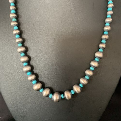 Navajo Pearls Graduated Blue Turquoise Bead Necklace | Sterling Silver | 16" | 13593