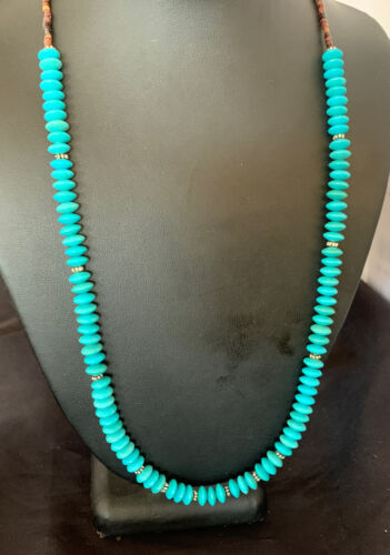 Navajo Pearls Bead Necklace | Blue Turquoise | Sterling Silver | 24" | Authentic Native American Handmade | 12538