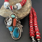 Navajo Coral, White Buffalo Turquoise, Spiny Oyster Pendant | Authentic Native American Sterling Silver | Multi-Stone | 1178