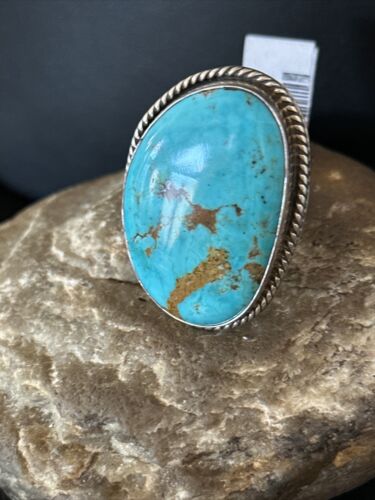 Navajo Sterling Silver Blue Kingman Turquoise Ring | Sz 9 | 00126