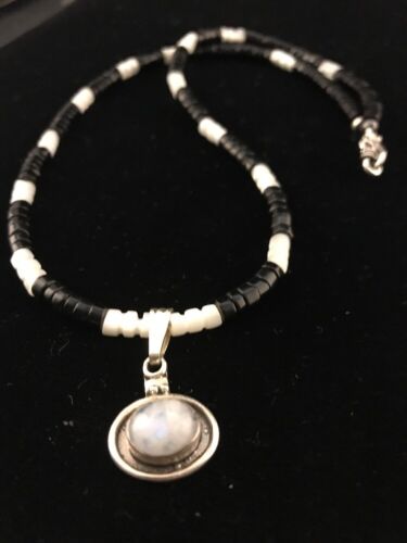 Navajo Mother of Pearl Black Onyx Pendant | Sterling Silver | Authentic Native American