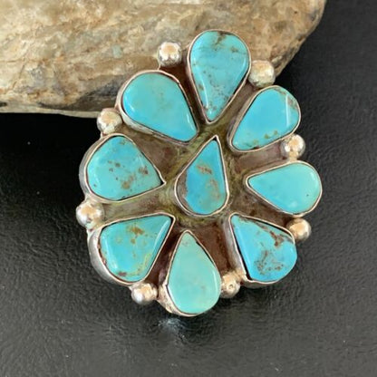 Navajo Blue Turquoise Multi-Stone Cluster Ring | Authentic Native American Sterling Silver | Sz 10 | 02191