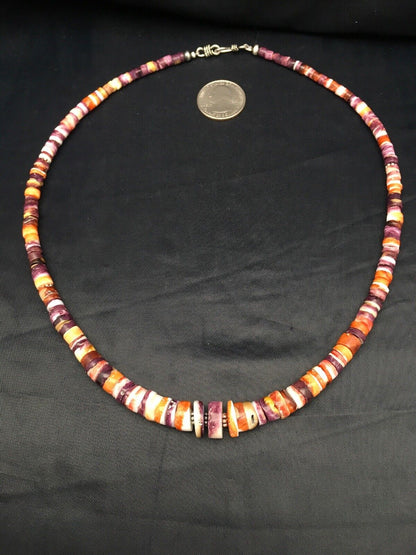 Orange Purple Spiny Oyster Sterling Silver Navajo Necklace Set | Graduated | Authentic Native American Handmade | 20" | 2777