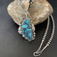 Men's Navajo Blue Spiderweb Turquoise Pendant Necklace | Sterling Silver | Authentic Native American Handmade | 10661