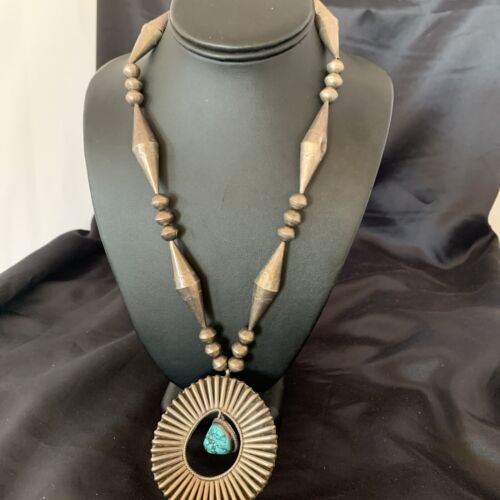 Navajo Old Pawn Blue Kingman Turquoise Pendant | Sterling Silver | 22" Necklace | 10399