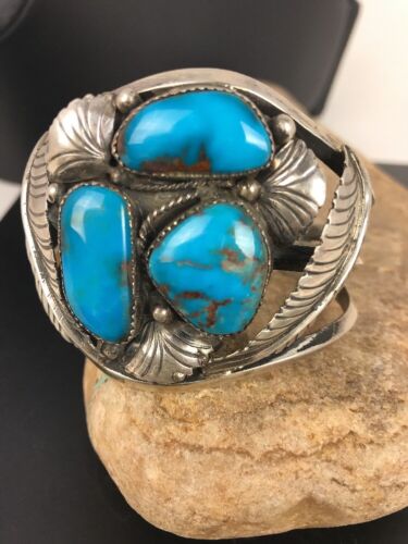 Navajo Old Pawn Bisbee Turquoise Cuff Bracelet | Sterling Silver | Native American | 8281