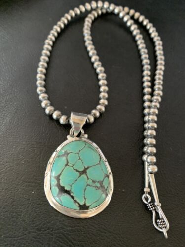 Navajo Blue Spiderweb Turquoise Pendant | Sterling Silver | Authentic Native American Handmade | 10673