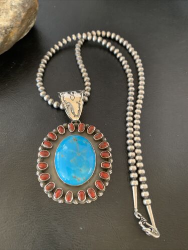 Navajo Indian Multi-Stone Cluster Pendant Necklace | Sterling Silver | Authentic Native American Handmade | 10627