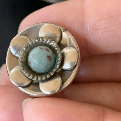 Native American Clip-On Earrings Set | Old Pawn Navajo Sterling Silver Blue Turquoise | 13021 - Masha USA