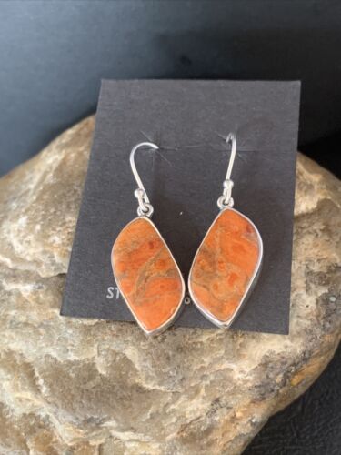 Native American Orange Apple Coral Earrings | Sterling Silver | 1" | 14095