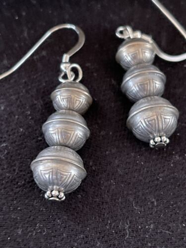 Native American Navajo Pearls Bead Earrings | Sterling Silver | Authentic Handmade | 1347