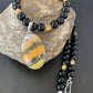 Men's Navajo Pearls Onyx Bumblebee Jasper Necklace Pendant | Sterling Silver | Native American Handmade | 10325