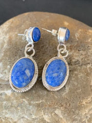 Navajo Denim Lapis Dangle Earrings | Sterling Silver | 1.1" | Authentic Native American Handmade | 1703