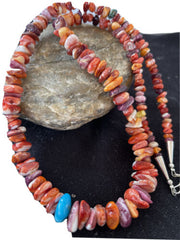 Navajo Spiny Oyster Nugget Beads Necklace | Sterling Silver | Authentic Native American Handmade | 22" | 1346