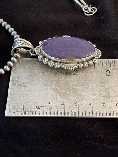 Southwestern Navajo Necklace | Sterling Silver Purple Charoite Pendant | Authentic Native American Handmade | 1353