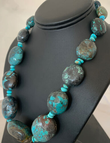 Navajo Graduated Sterling Silver Natural Blue Nugget Turquoise Necklace | Authentic Native American | 20" | 00626