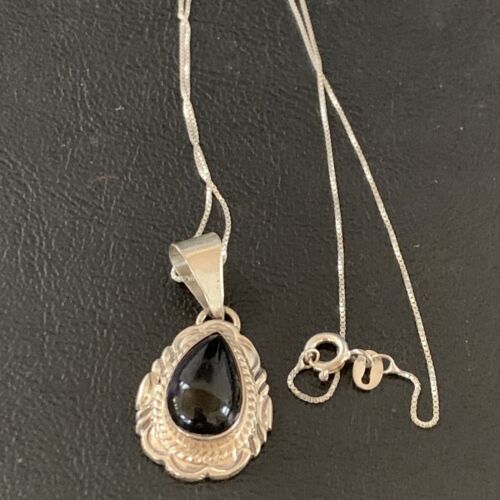 Navajo Black Onyx Pendant | Sterling Silver | Authentic Native American Handmade | 13298