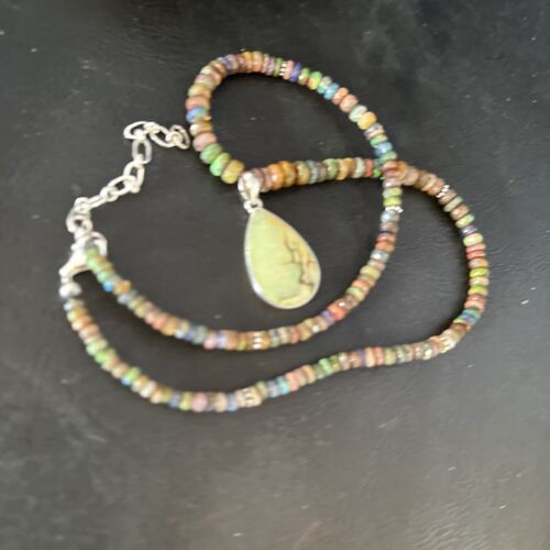 Southwestern Women's Green Opal Pendant Necklace | Sterling Silver | 17" | 14422
