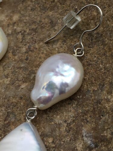 Native American Sterling Silver Pearl Dangle Earrings | 1.5" | 3079