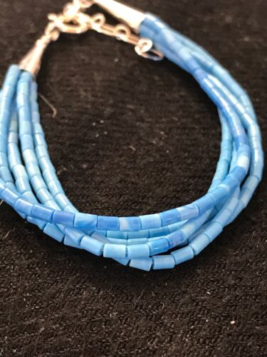 Native American Liquid Blue Denim Lapis Heishi Bracelet | Sterling Silver | 7" | 5-Strand | 13611