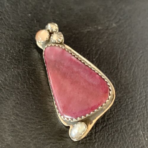 Navajo Handmade Pin | Sterling Silver | Purple Spiny Oyster & Mother of Pearl | Authentic Native American Jewelry | 13699