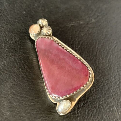 Navajo Handmade Pin | Sterling Silver | Purple Spiny Oyster & Mother of Pearl | Authentic Native American Jewelry | 13699