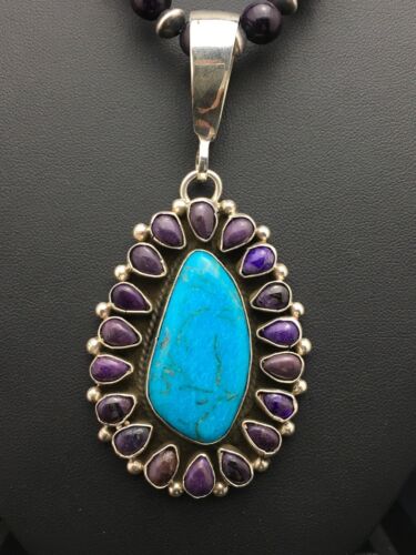 Navajo Purple Sugilite Turquoise Necklace | Sterling Silver | 23" | Authentic Native American Handmade  | 1001