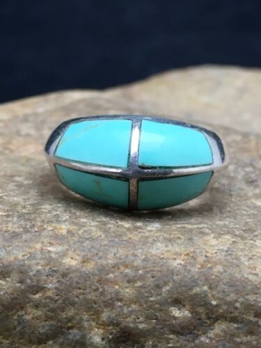 Navajo Turquoise Inlay Ring | Sterling Silver | Sz 5.5 | Authentic Native American Handmade | 4034