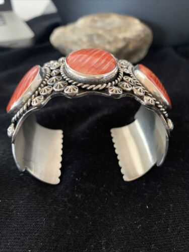 Navajo Red Spiny Oyster Cuff Bracelet | Sterling Silver | Authentic Native American Handmade | 01107