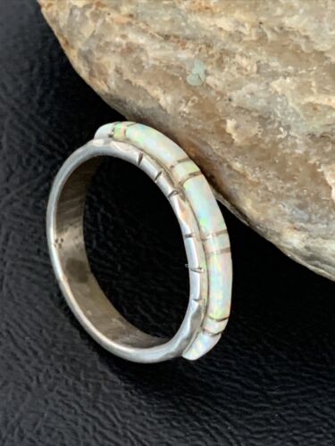 Navajo White Opal Inlay Ring | Sterling Silver | Sz 10.5 | Authentic Native American Handmade | 10617