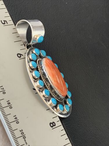 Navajo Multi-Stone Cluster Pendant | Blue Turquoise & Spiny Oyster | Sterling Silver | 11564
