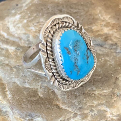 Navajo Blue Kingman Turquoise Ring | Sterling Silver | Sz 9 | Authentic Native American Handmade | 12952