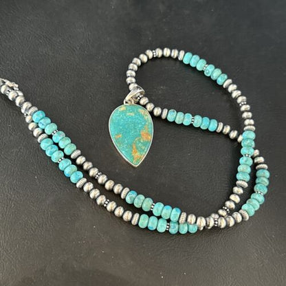 Navajo Blue Turquoise Pendant Necklace | Sterling Silver | Authentic Native American Handmade | 14472