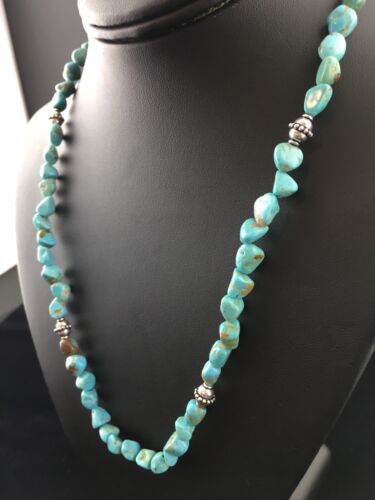 Southwestern Men's Blue Turquoise Nugget Necklace | Sterling Silver | 19" | 10023 - Masha USA