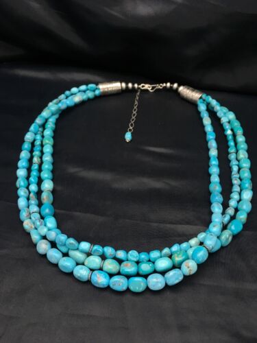 Navajo Nacozari Turquoise Nugget Bead Necklace | 3 Strand | 21" | Authentic Native American Handmade | 2763