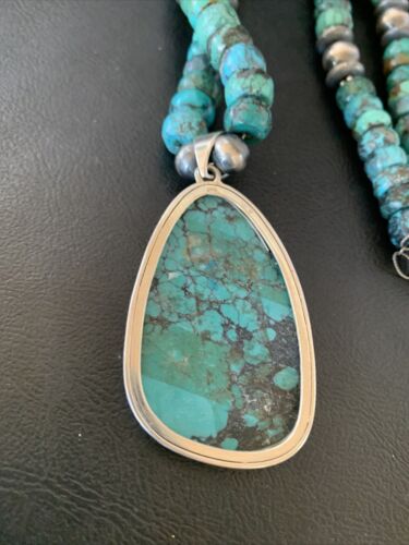 Navajo Pearls Spiderweb Beads Turquoise Necklace Pendant | Sterling Silver | Authentic Native American Handmade | 832